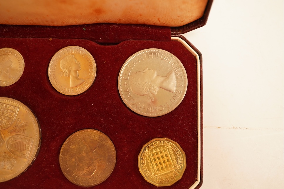 British coins, Elizabeth II, 1953 coronation proof coin set, UNC retaining much lustre, the fitted case with staining to the interior